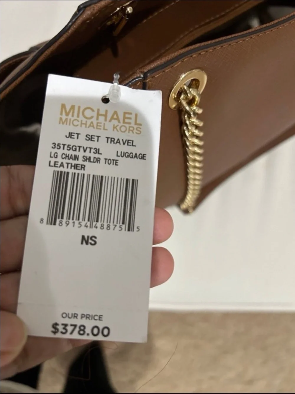 Michael Kors Cognac Saffiano Leather Shoulder Tote with Gold MK Emblem